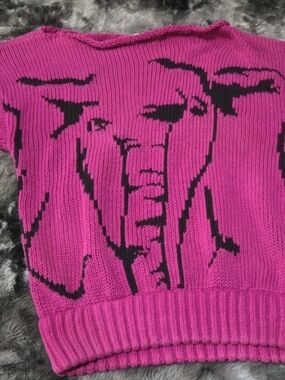 Vintage 80s R.G. Arnold Pink Elephant Sweater Ramie Cotton Made in Hong Kong